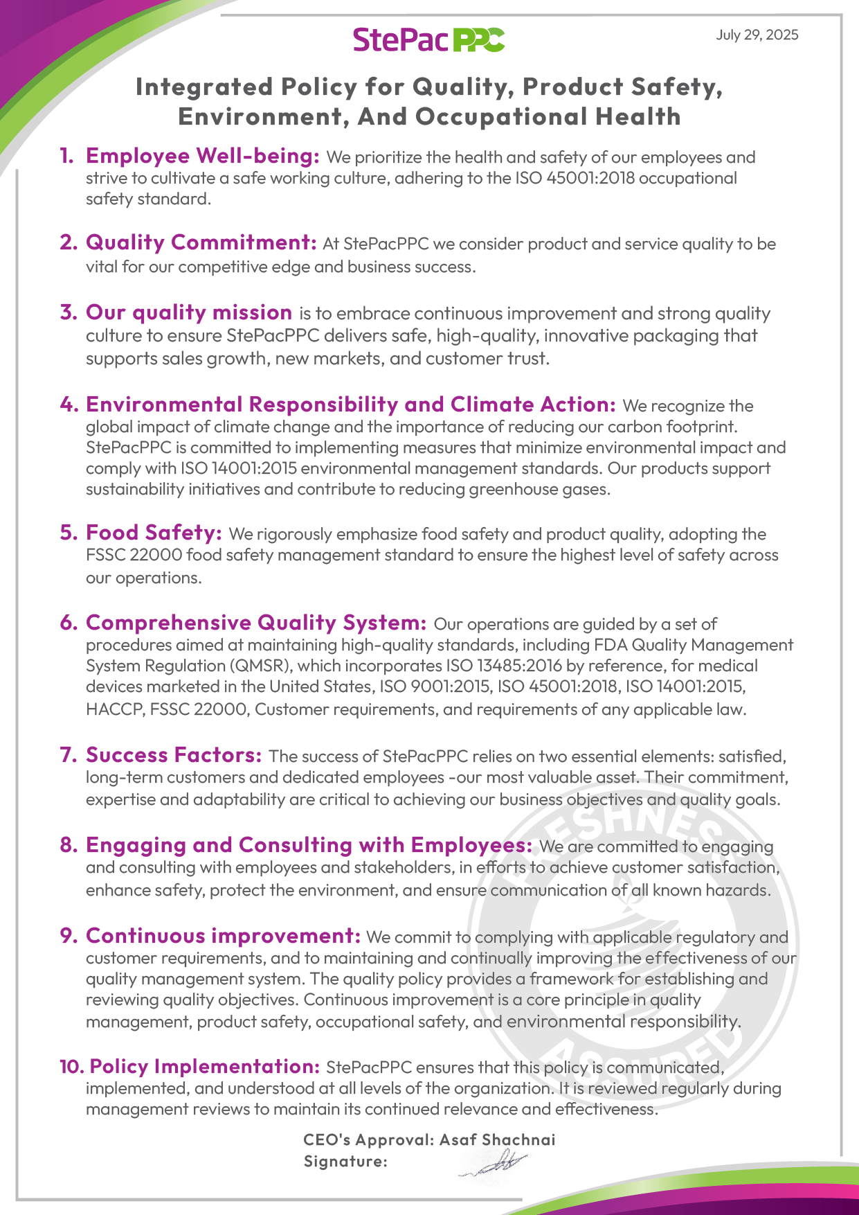 StePacPPC Quality Policy 2025 StePacPPC Quality Policy 2025